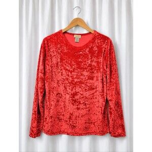 Cassini Vintage 90s Glam Orange Crushed Textured Velvet Velour Retro Chic Blouse